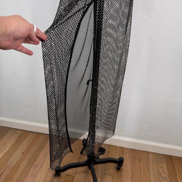 NWT Jonathan Simkhai Inaya Rhinestone Mesh Maxi Dress Black Coverup Beach Size M - Picture 7 of 14